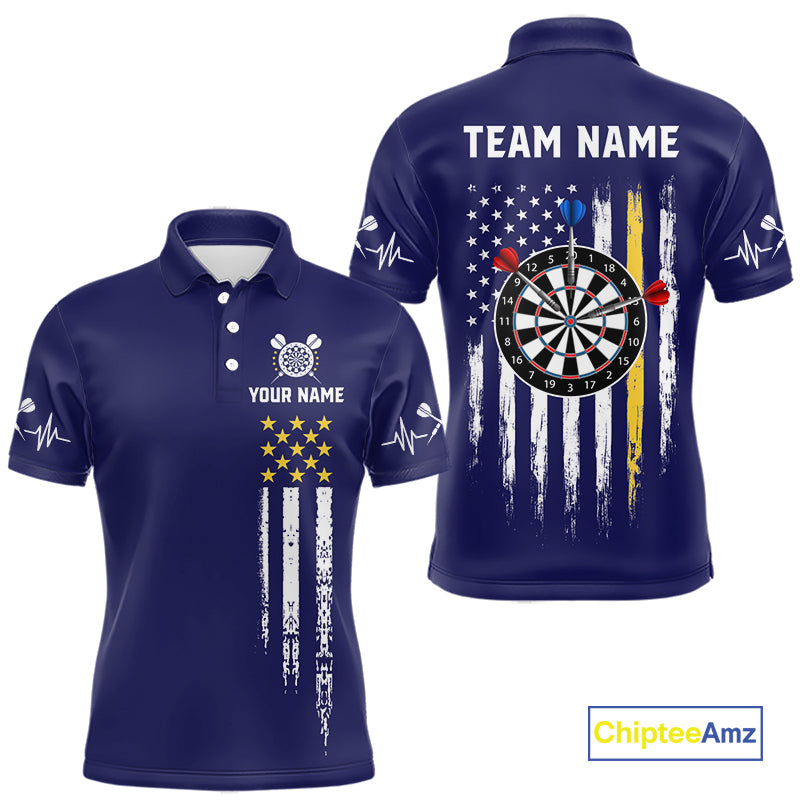 Customized Navy Blue American Flag Darts Shirt For Men, Patriotic Darts League Team Jersey TDM7180