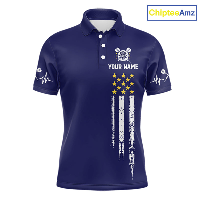 Customized Navy Blue American Flag Darts Shirt For Men, Patriotic Darts League Team Jersey TDM7180