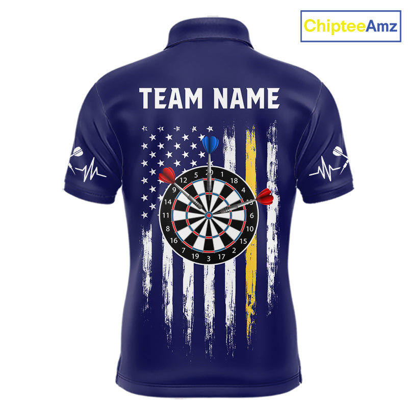 Customized Navy Blue American Flag Darts Shirt For Men, Patriotic Darts League Team Jersey TDM7180