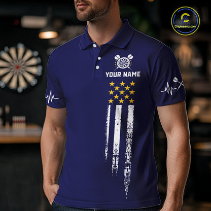 Customized Navy Blue American Flag Darts Shirt For Men, Patriotic Darts League Team Jersey TDM7180