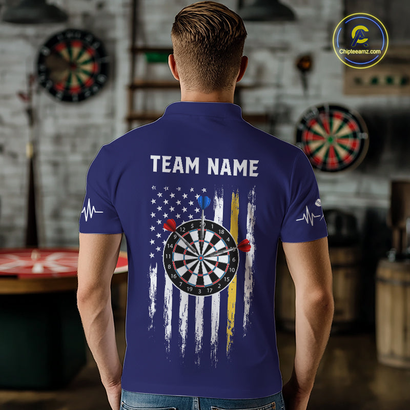 Customized Navy Blue American Flag Darts Shirt For Men, Patriotic Darts League Team Jersey TDM7180
