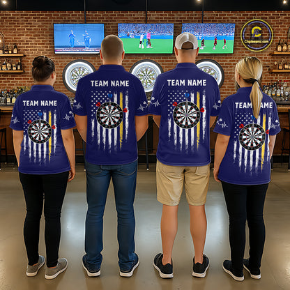 Customized Navy Blue American Flag Darts Shirt For Women, Patriotic Darts League Team Jersey TDM7180