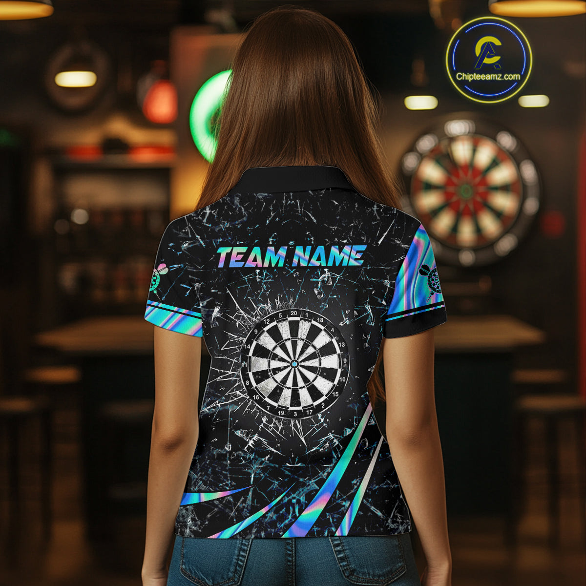 Personalized Holographic Glass Break Darts Shirt For Women Custom Darts Jersey Team Polo & 1/4 Zip TDM5413