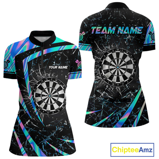 Personalized Holographic Glass Break Darts Shirt For Women Custom Darts Jersey Team Polo & 1/4 Zip TDM5413