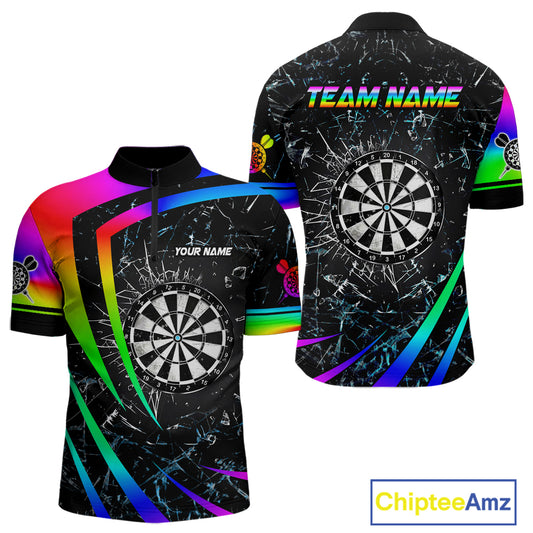Funny Rainbow Colorful Glass Break Darts Shirt For Men Custom Darts Jersey Team Polo & 1/4 Zip TDM5414