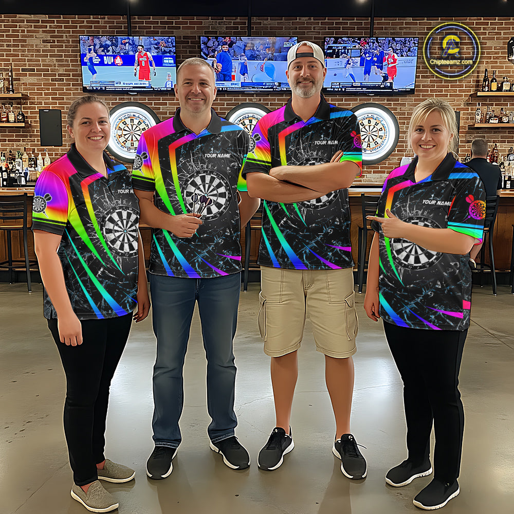 Funny Rainbow Colorful Glass Break Darts Shirt For Women Custom Darts Jersey Team Polo & 1/4 Zip TDM5414