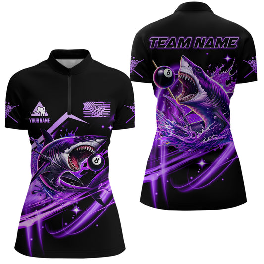 Purple 8 Ball Pool Billiard Shark Polo & Quarter Zip For Women Custom Team League Billiard Jerseys TDM3407
