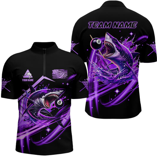 Purple 8 Ball Pool Billiard Shark Polo & Quarter Zip For Men Custom Team League Billiard Jerseys TDM3407