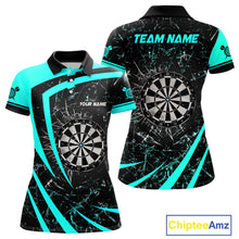 Load image into Gallery viewer, Personalized Turquoise Break Glass Dart Shirts For Women Custom Funny Dart Jerseys Polo &amp; 1/4 Zip TDM3876