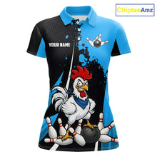 Load image into Gallery viewer, Custom Black And Blue Funny Chicken Bowling Shirts For Women, Bowling Team Jersey Polo &amp; 1/4 Zip TDM6301