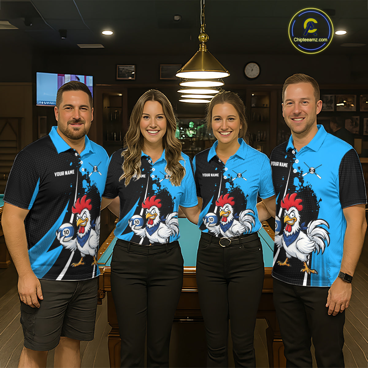 Black And Blue Funny Chicken 10 Ball Billiard Shirt For Women Custom Pool Team Jersey Polo & 1/4 Zip TDM6302