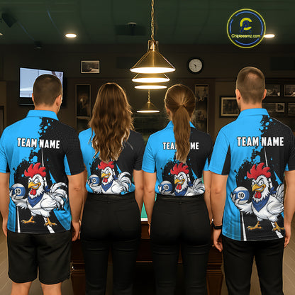 Black And Blue Funny Chicken 10 Ball Billiard Shirt For Women Custom Pool Team Jersey Polo & 1/4 Zip TDM6302