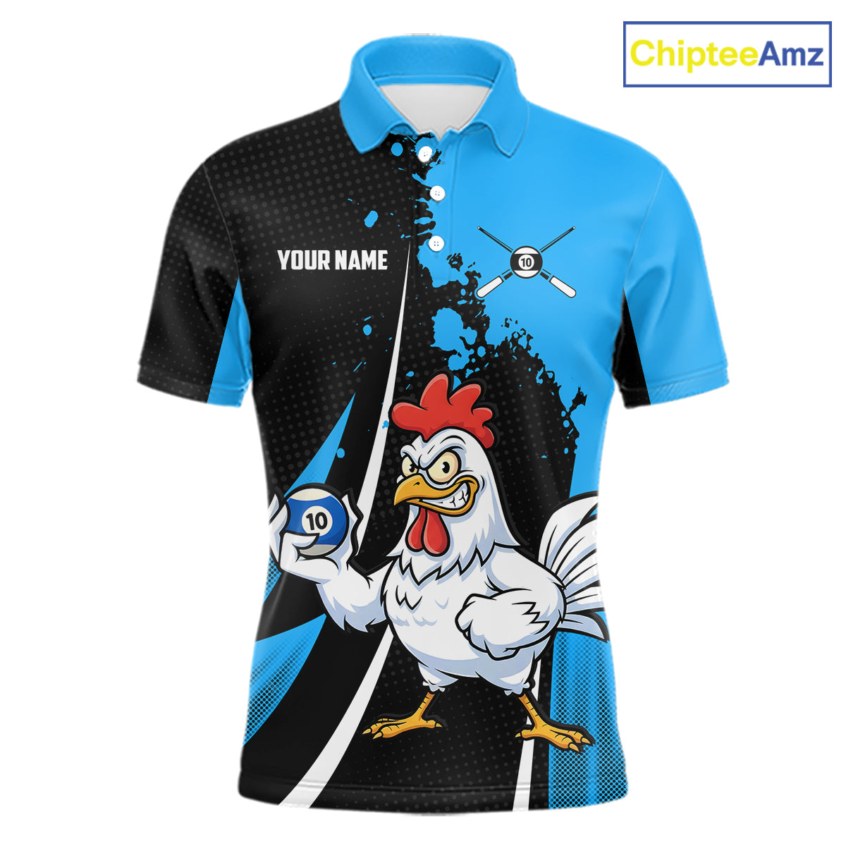 Blue Funny 10 Ball Pool Chicken Billiard Shirt For Men, Billiard Team Jersey Polo & 1/4 Zip TDM6303