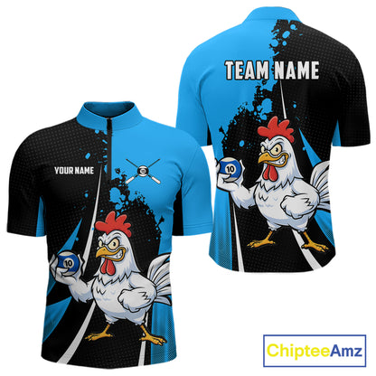 Blue Funny 10 Ball Pool Chicken Billiard Shirt For Men, Billiard Team Jersey Polo & 1/4 Zip TDM6303