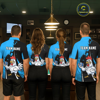 Blue Funny 10 Ball Pool Chicken Billiard Shirt For Men, Billiard Team Jersey Polo & 1/4 Zip TDM6303