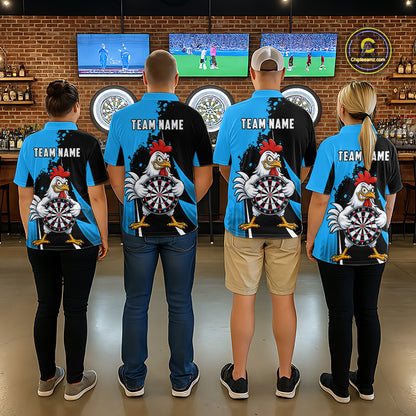Blue Funny Chicken Darts Shirts For Women Custom Rooster Darts Team Jersey Polo & Quarter Zip TDM7199