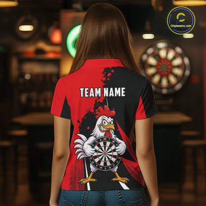 Red Funny Chicken Darts Shirts For Women Custom Rooster Darts Team Jersey Polo & Quarter Zip TDM7201