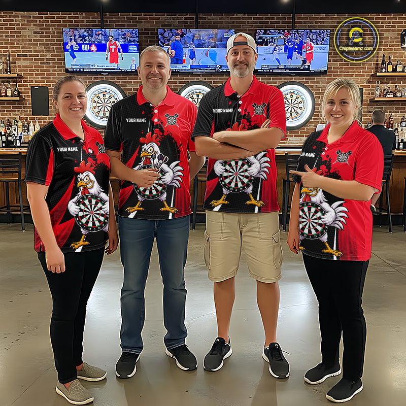 Red Funny Chicken Darts Shirts For Women Custom Rooster Darts Team Jersey Polo & Quarter Zip TDM7201