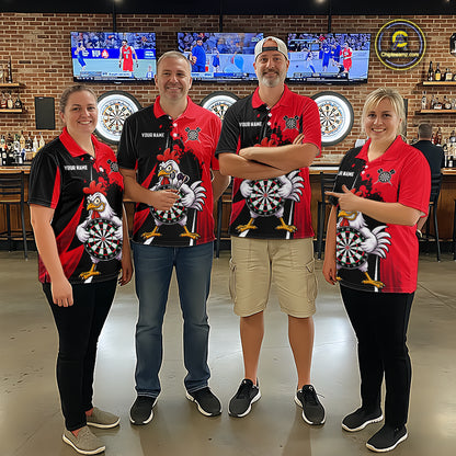 Red Funny Chicken Darts Shirts For Women Custom Rooster Darts Team Jersey Polo & Quarter Zip TDM7201