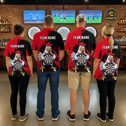 Red Funny Chicken Darts Shirts For Women Custom Rooster Darts Team Jersey Polo & Quarter Zip TDM7201