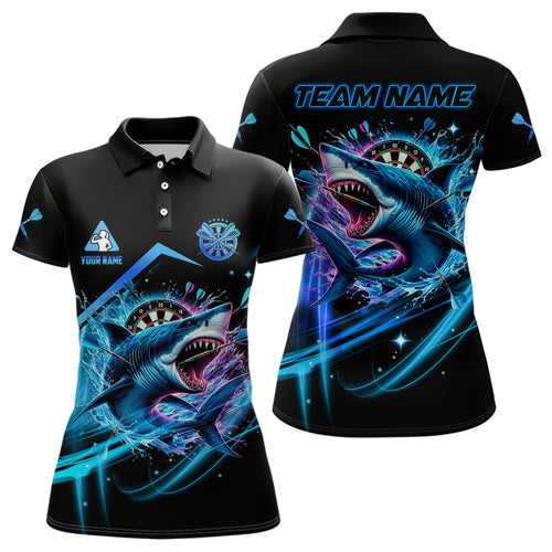 Personalized Blue 3D Darts Board And Shark Women Dart Polo & 1/4 Zip Shirts, Funny Dart Jersey Outfit TDM2957