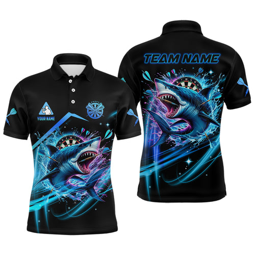 Personalized Blue 3D Darts Board And Shark Men Dart Polo & 1/4 Zip Shirts, Funny Dart Jersey Outfit TDM2957