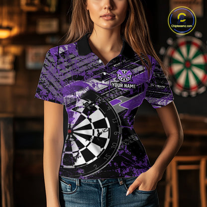 Personalized Purple Splatter Grunge Darts Shirt For Women Custom Darts Jersey Team Polo & 1/4 Zip TDM6486