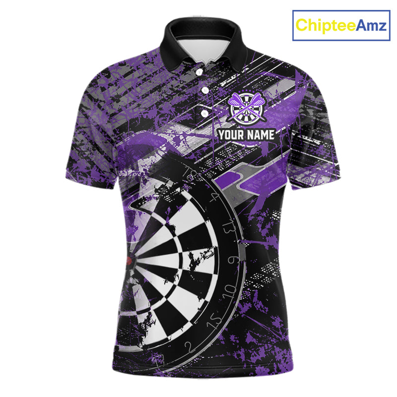 Personalized Purple Splatter Grunge Darts Shirt For Men Custom Darts Jersey Team Polo & 1/4 Zip TDM6486