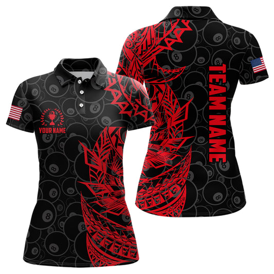 Personalized Red Black Tribal Pattern 3D Printed Billiard Polo Shirts For Women, Billiard Team Gifts TDM0084