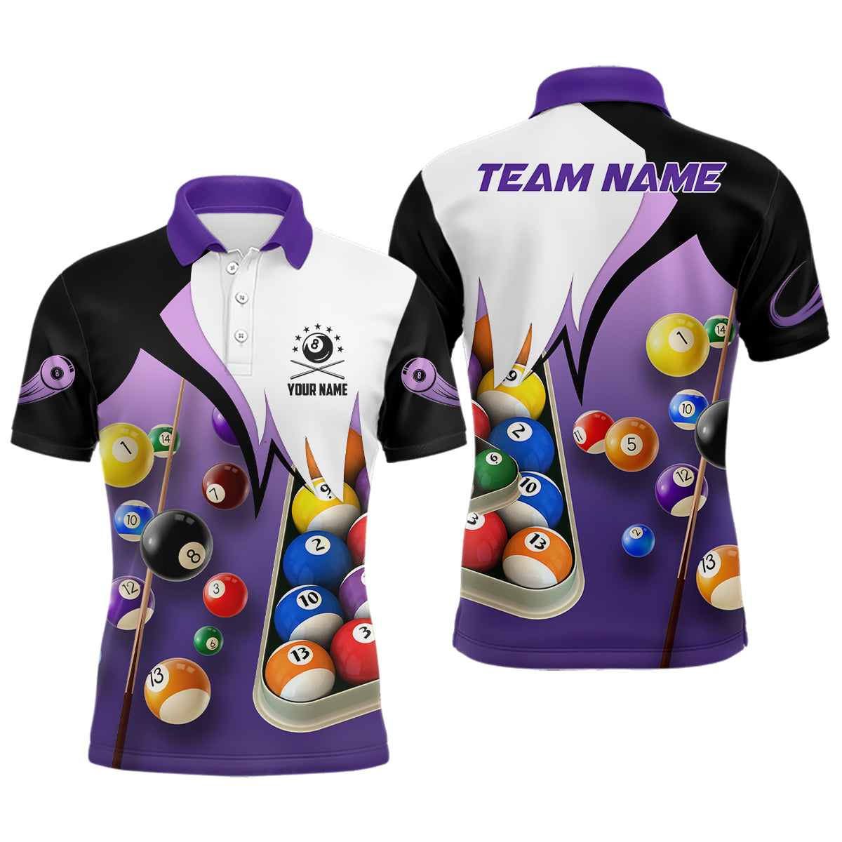 Personalized Billiard Ball Set 3D Polo Shirts For Men, Billiard Shirts Design For Pool Player TDM0081