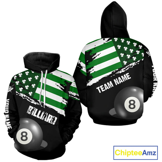 Personalized US Flag St Patrick Day Billiard Hoodie Custom Luckiest Shamrock 8 Ball Hoodie TDM5707