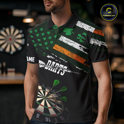 Personalized US Flag St Patrick Day Dart Shirts For Men Custom Patriotic Shamrock Darts Jerseys TDM5708