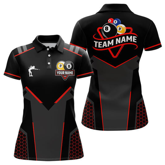 Personalized Billiard 8 Ball & 9 Ball Pool Polo, 1/4 Zip For Women Custom Team Billiard Jerseys |Red TDM3547