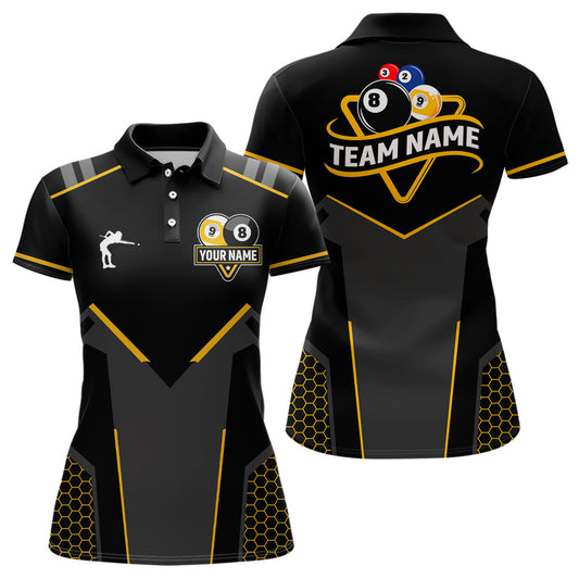 Personalized 8 Ball & 9 Ball Pool Billiard Polo, 1/4 Zip For Women Custom Team Billiard Jersey|Yellow TDM3547