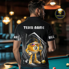 Load image into Gallery viewer, Man wearing funny silver 9 ball pool billiard team jersey polo shirt featuring the humorous 9 ball artwork, back view.