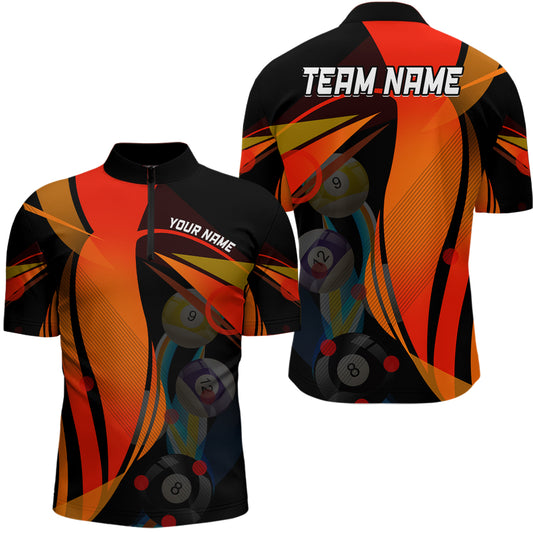 Personalized 3D Orange Billiard Balls Men Quarter-Zip Shirts, Billiard Pool League Shirts TDM0552