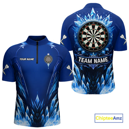 Personalized Blue Dartboard Icy Darts Polo & 1/4 Zip Custom Darts Shirt For Men, Darts Team Jersey TDM5716