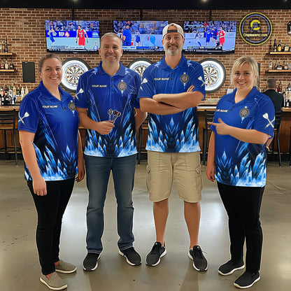 Personalized Blue Dartboard Icy Darts Polo & 1/4 Zip Custom Darts Shirt For Men, Darts Team Jersey TDM5716