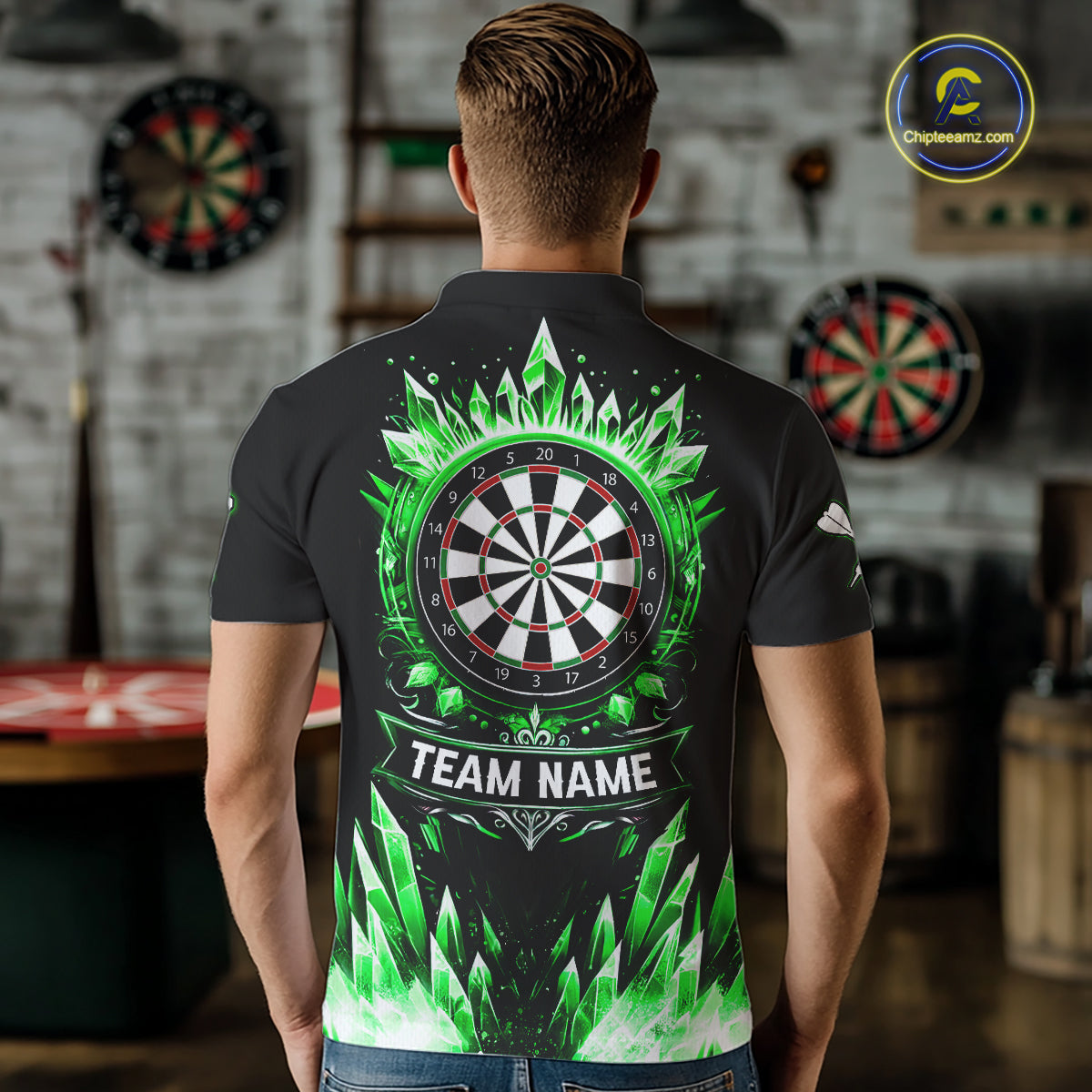 Personalized Green Dartboard Icy Darts Polo & 1/4 Zip Custom Dart Shirt For Men, Darts Team Jersey TDM5717