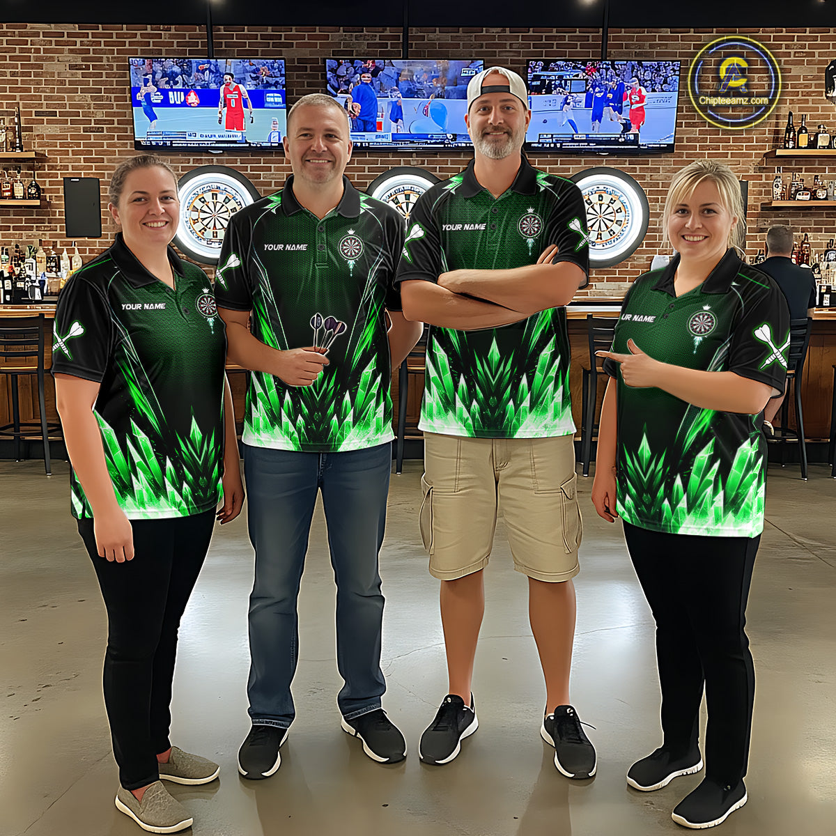 Personalized Green Dartboard Icy Darts Polo & 1/4 Zip Custom Dart Shirt For Men, Darts Team Jersey TDM5717