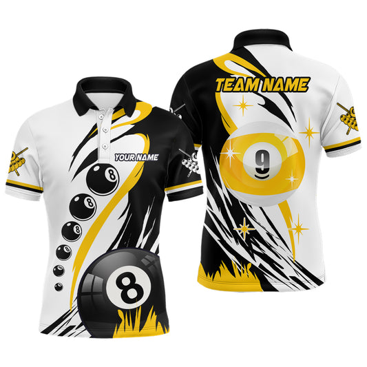 Personalized Billiard 8 Ball & 9 Ball Men Polo Shirts, Custom Team Name Billiard Attire Jerseys TDM1229