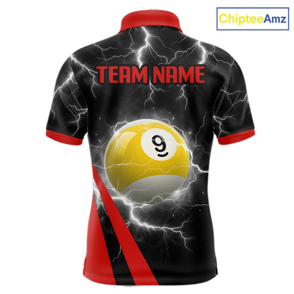 Black And Red 8 Ball 9 Ball Lightning Billiard Shirt For Men Custom Pool Team Jersey Polo, 1/4 Zip TDM6323