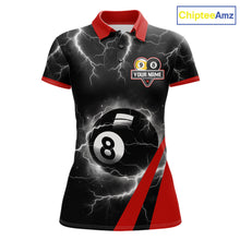 Load image into Gallery viewer, Black And Red 8 Ball 9 Ball Lightning Billiard Shirt For Women Custom Pool Team Jersey Polo, 1/4 Zip TDM6323