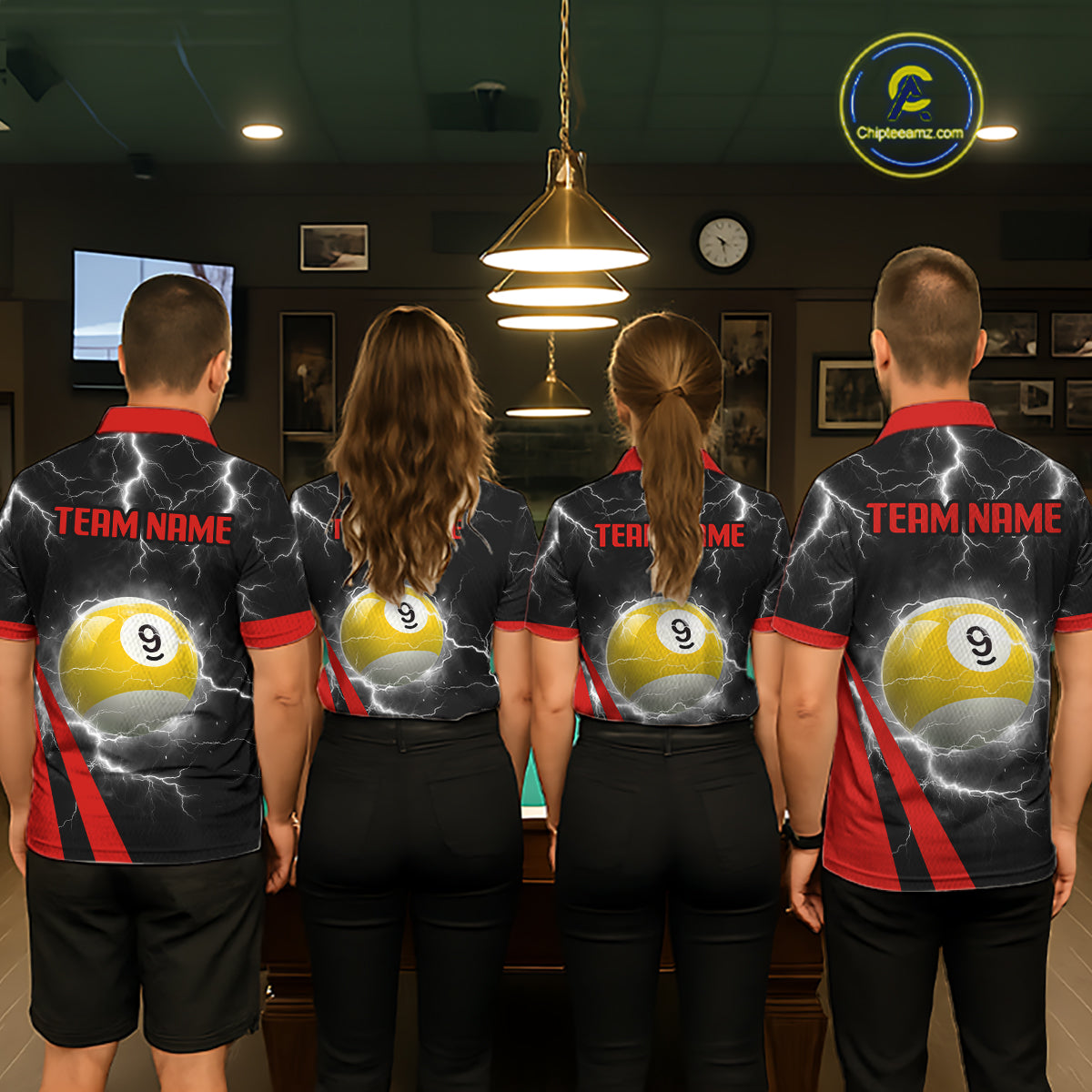 Black And Red 8 Ball 9 Ball Lightning Billiard Shirt For Men Custom Pool Team Jersey Polo, 1/4 Zip TDM6323