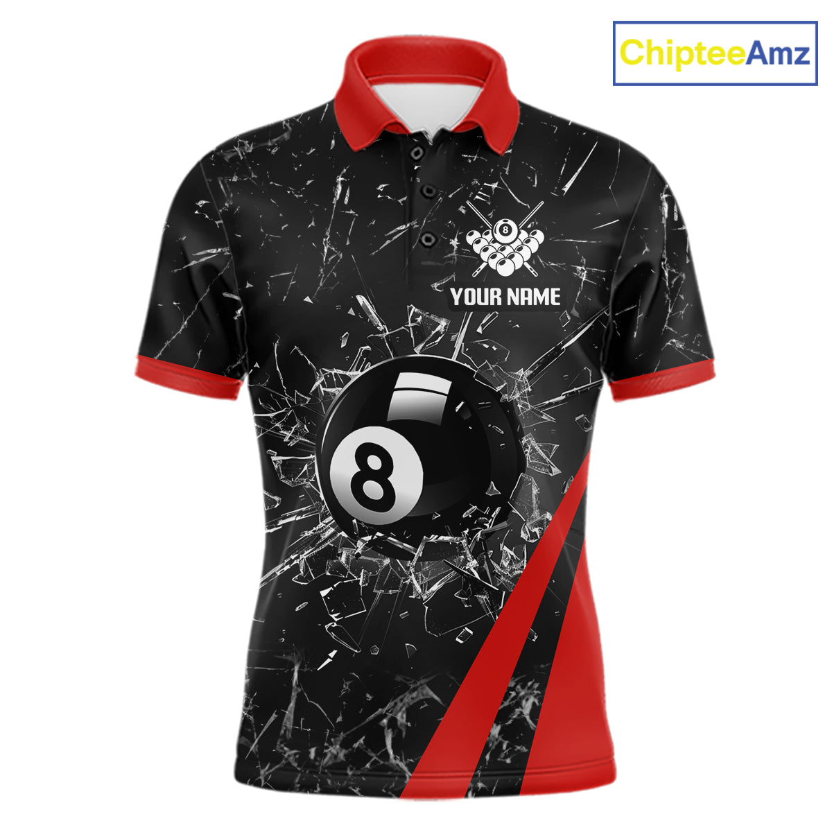 Black And Red Glass Break 8 Ball Billiard Shirt For Men Custom Pool Team Jersey Polo & 1/4 Zip TDM6324