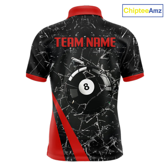 Black And Red Glass Break 8 Ball Billiard Shirt For Men Custom Pool Team Jersey Polo & 1/4 Zip TDM6324