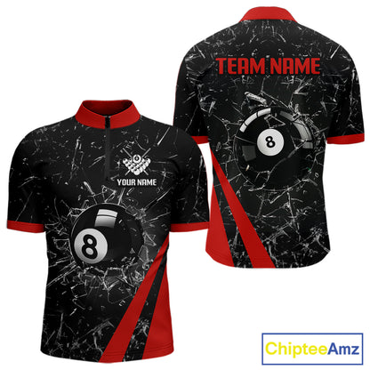 Black And Red Glass Break 8 Ball Billiard Shirt For Men Custom Pool Team Jersey Polo & 1/4 Zip TDM6324
