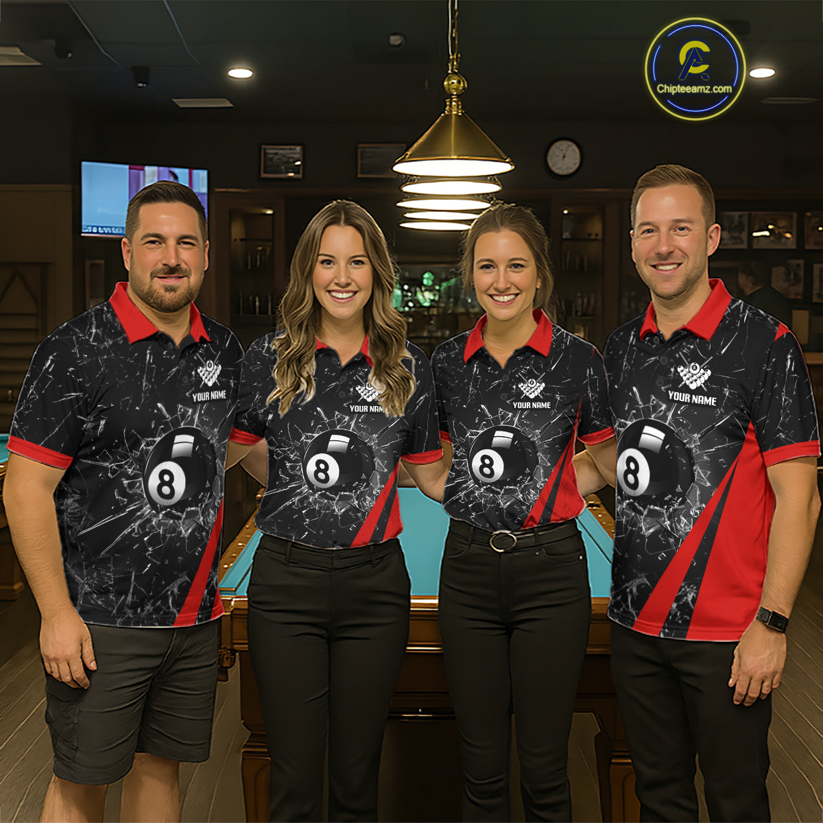 Black And Red Glass Break 8 Ball Billiard Shirt For Women Custom Pool Team Jersey Polo & 1/4 Zip TDM6324
