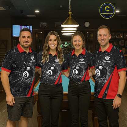 Black And Red Glass Break 8 Ball Billiard Shirt For Women Custom Pool Team Jersey Polo & 1/4 Zip TDM6324