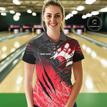 Load image into Gallery viewer, Personalized black and red eagle bowling team jersey quarter zip shirt for women featuring bold eagle artwork, premium custom bowling league apparel.
